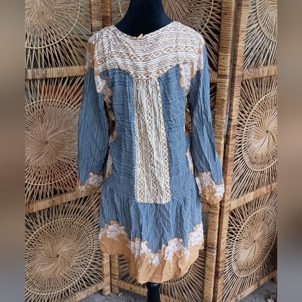 Free People Blue and Tan Women's Top/Dress_Small - Picture 8 of 8